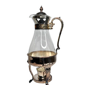Vintage Sheridan Silver Coffee Decanter Carafe‎ Warmer Glass Silverplate MCM New